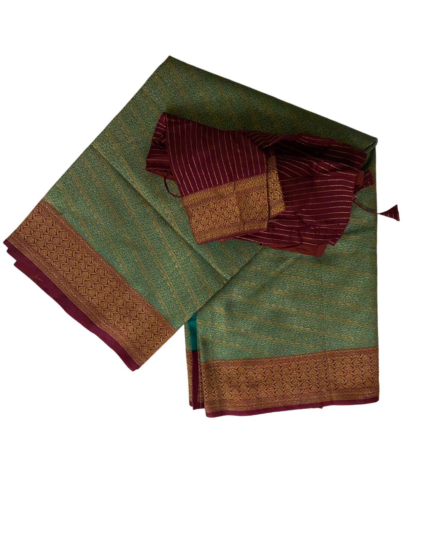 Sea Green with Maroon Katan Banarasi Saree
