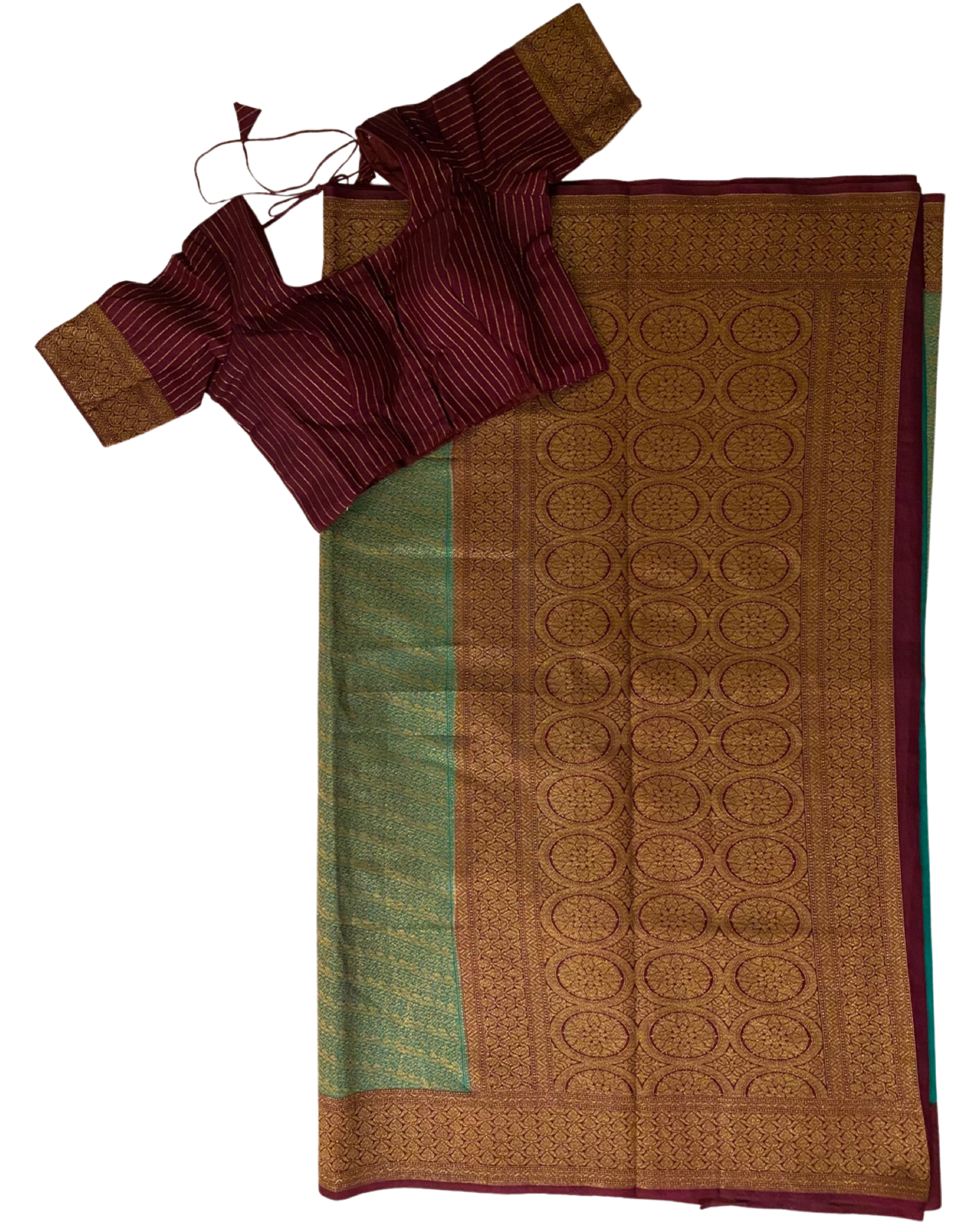 Sea Green with Maroon Katan Banarasi Saree