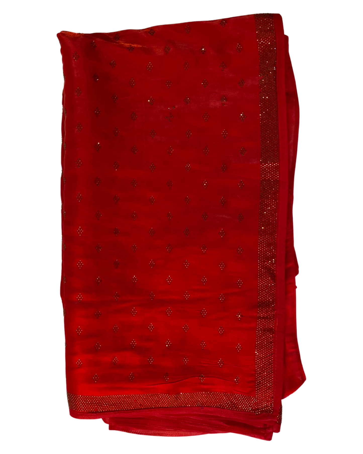 Designer Red Swarovski Satin Silk Saree (folder saree)