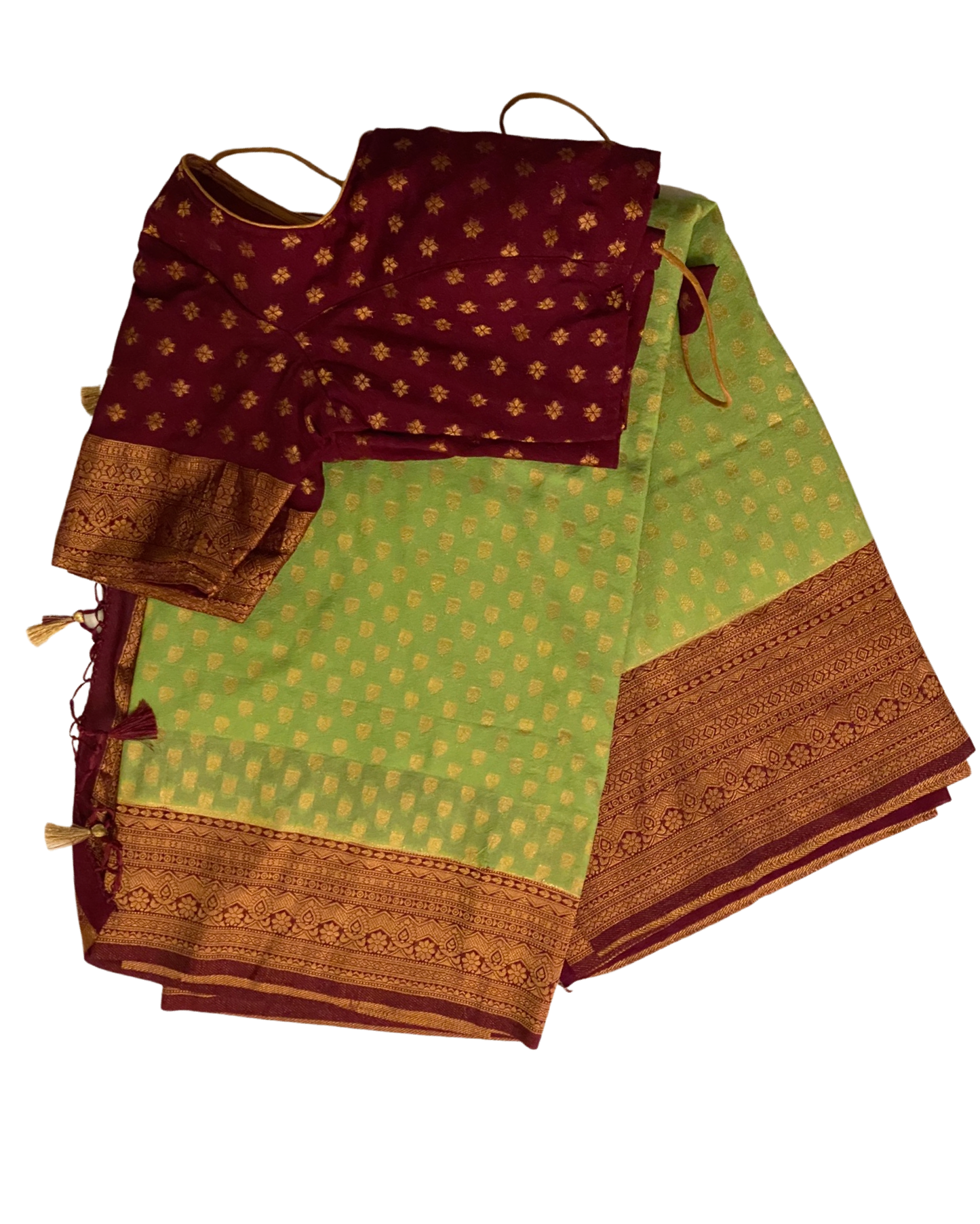 Pista Green and Maroon Banarasi Georgette Saree