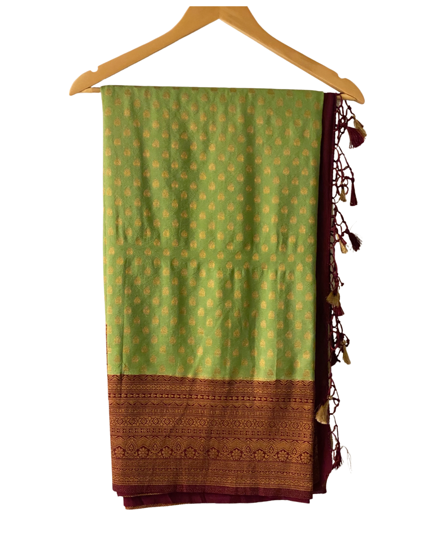 Pista Green and Maroon Banarasi Georgette Saree