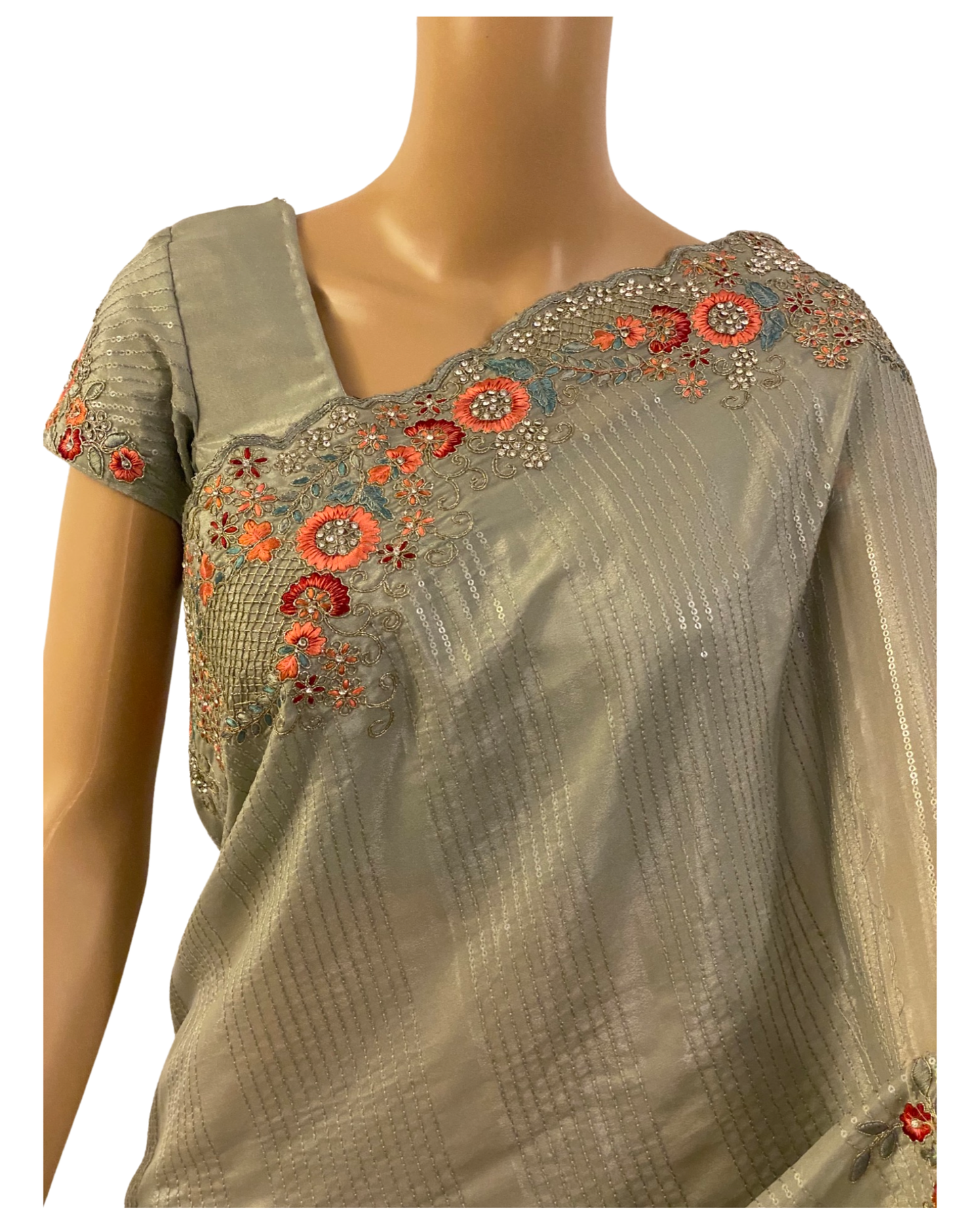 Pastel Green Party Wear Chinnon Crepe Saree