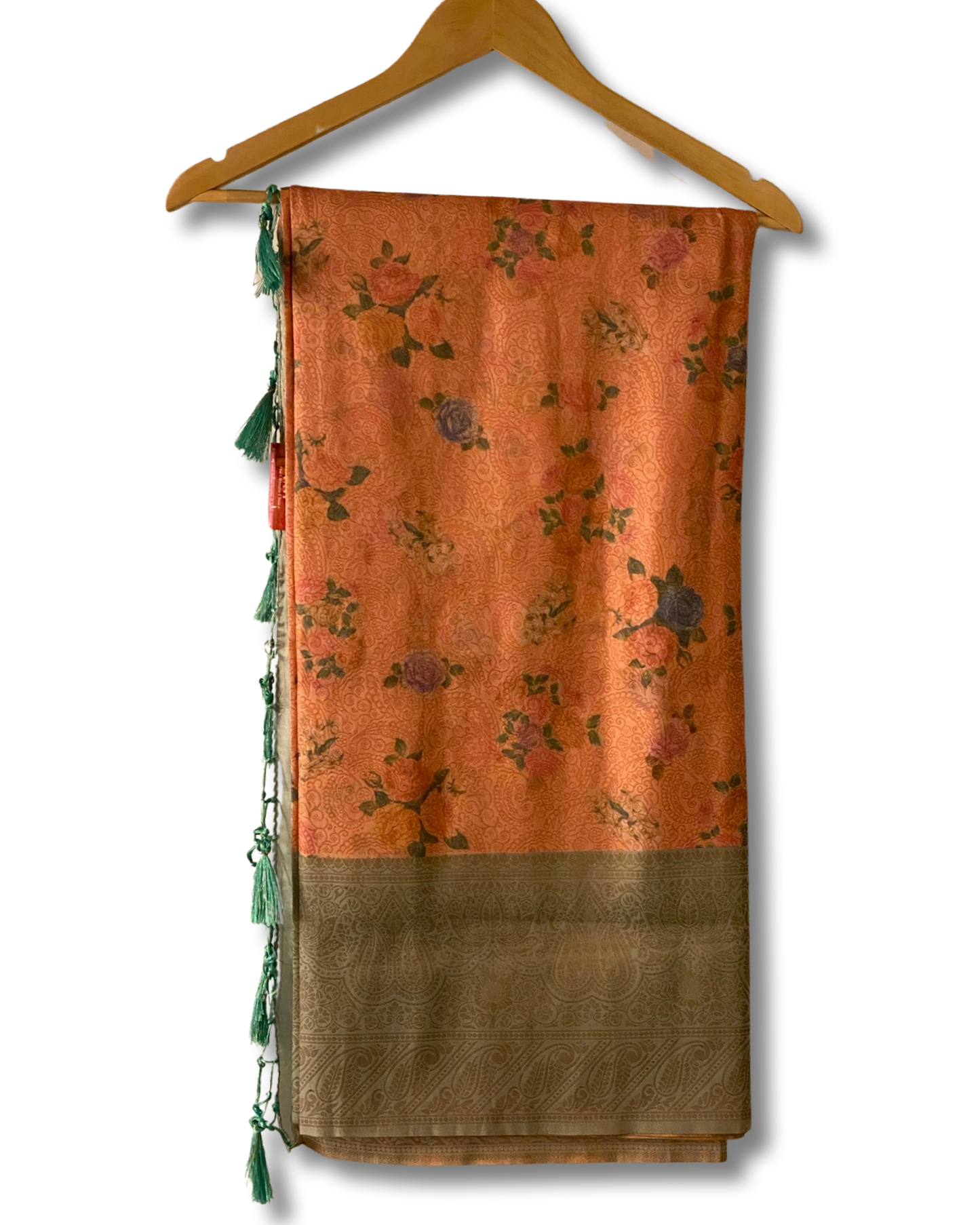 Peach and Green Soft Silk Saree