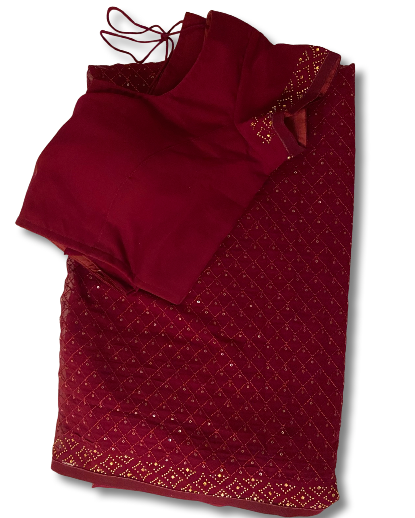 Designer Wine Chiffon Georgette Saree (folded saree with blouse)