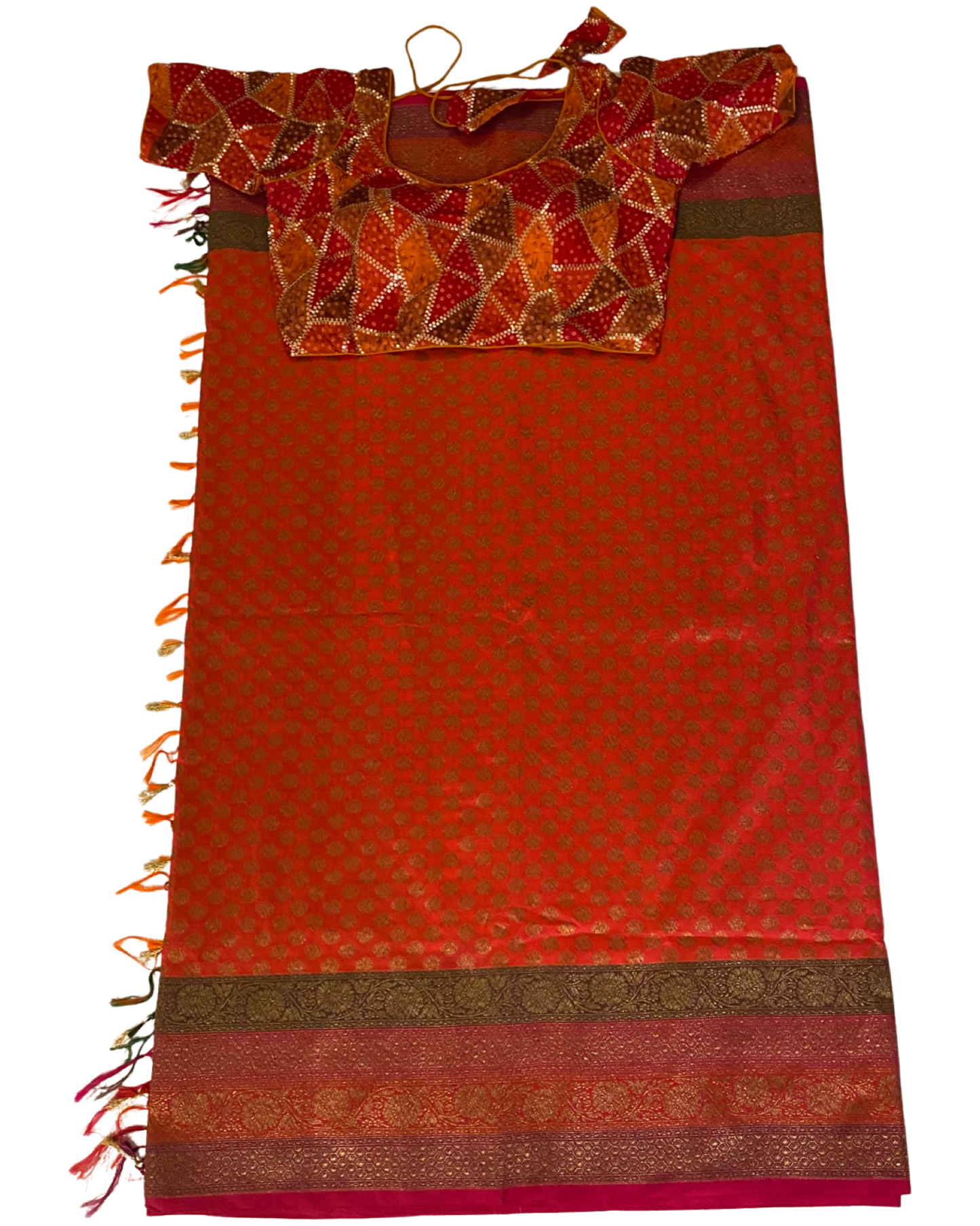 Orange and Pink Handloom Kaddi Banarasi Silk Saree With Designer Blouse