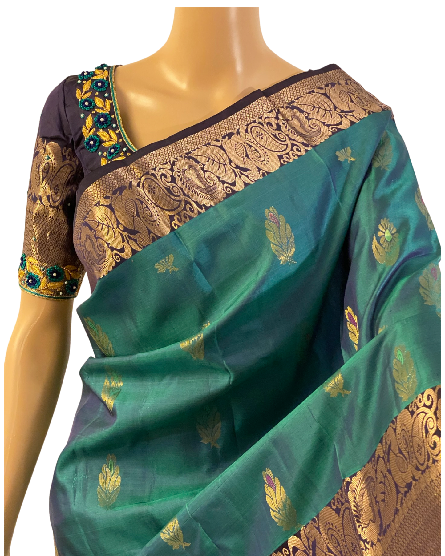 Peacock Blue Pure Handloom Kanchipuram Silk Saree