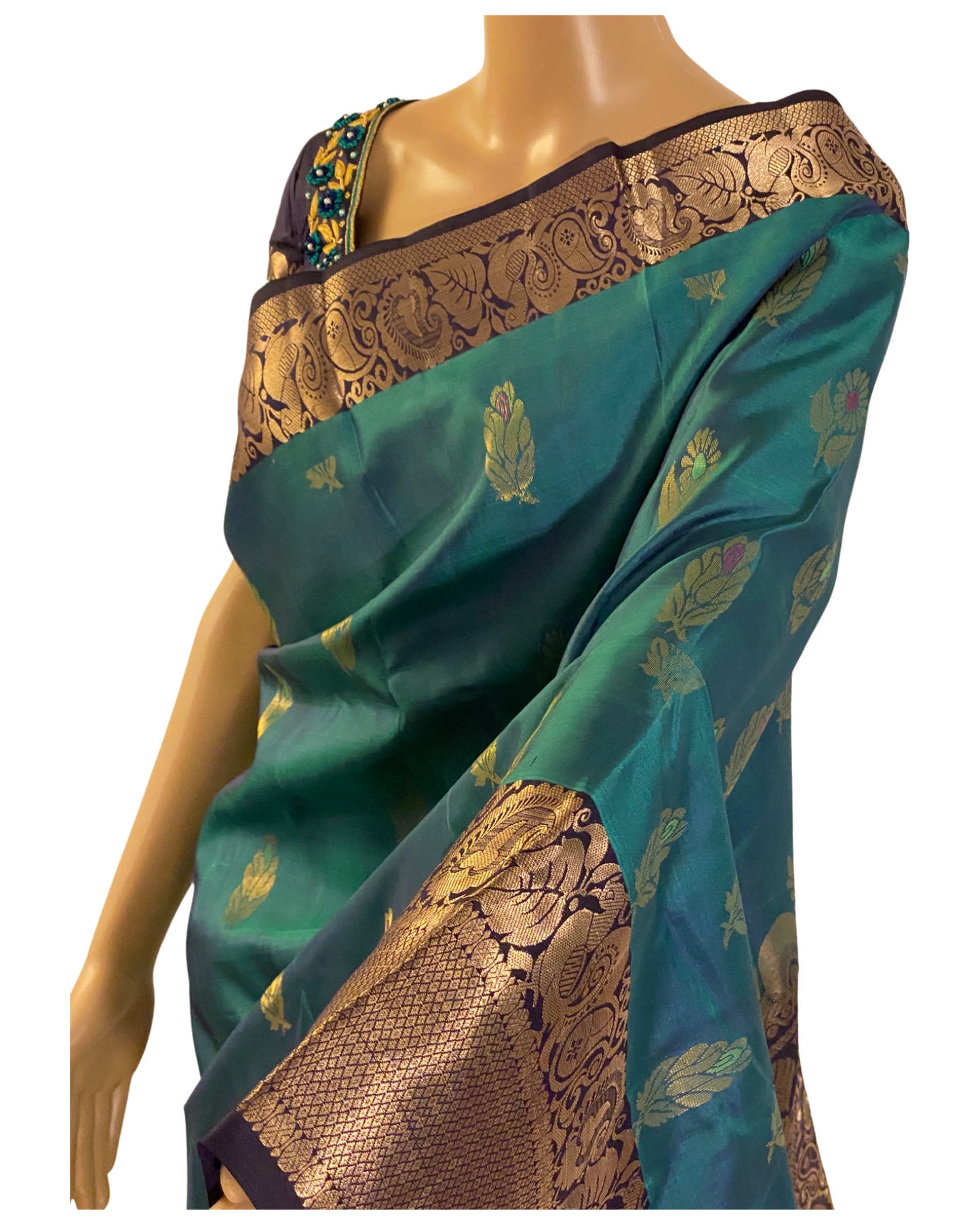 Peacock Blue Pure Handloom Kanchipuram Silk Saree