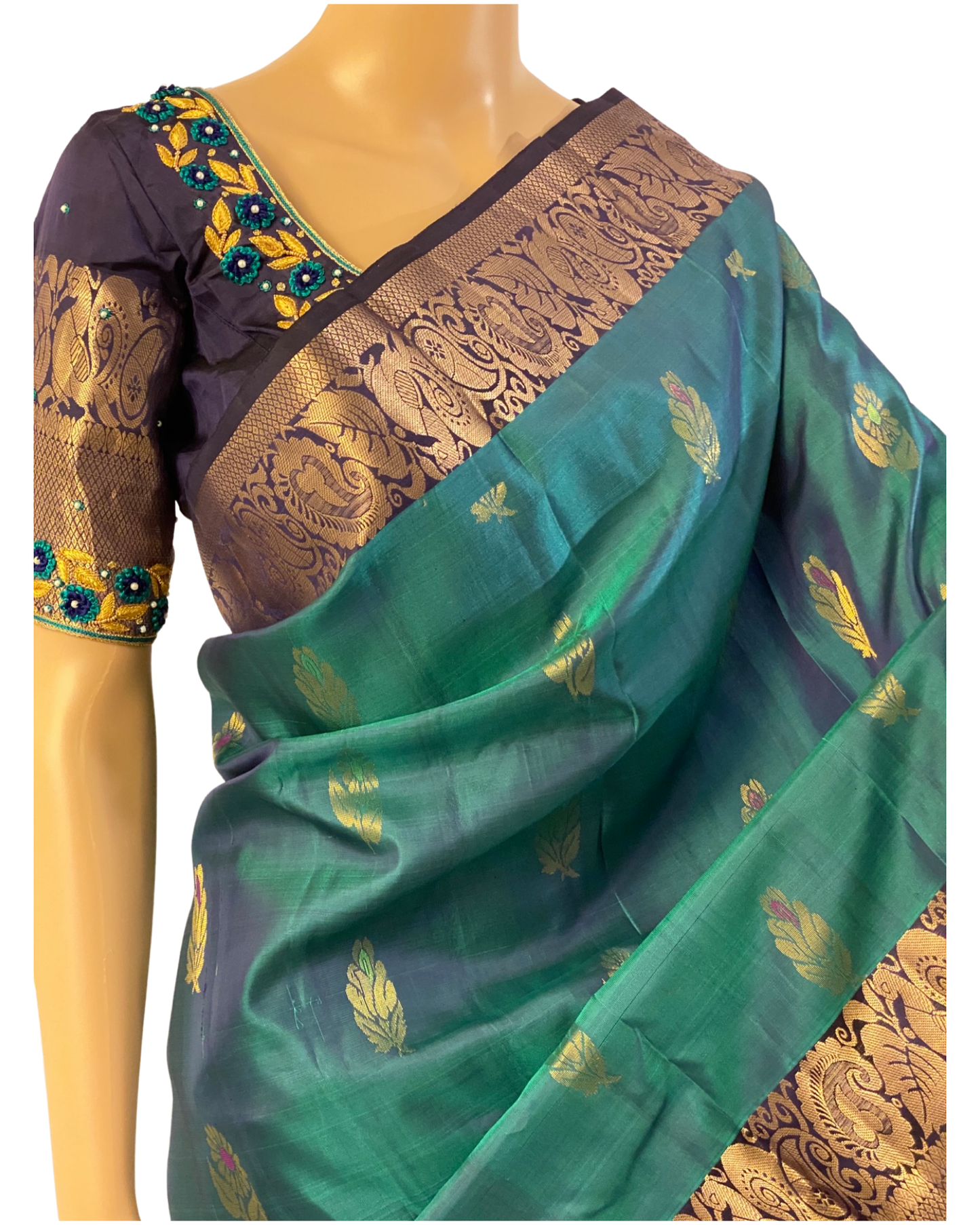 Peacock Blue Pure Handloom Kanchipuram Silk Saree