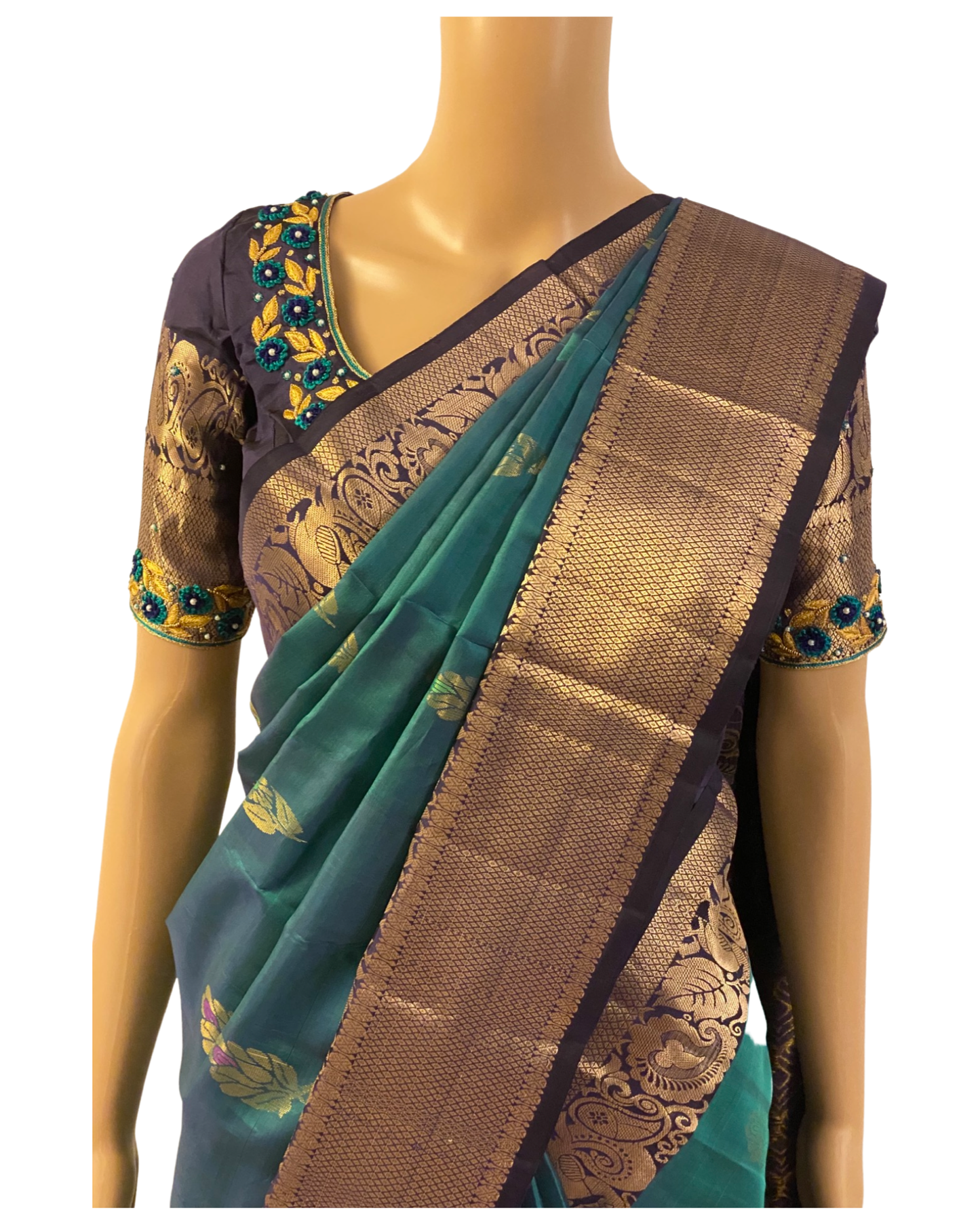 Peacock Blue Pure Handloom Kanchipuram Silk Saree