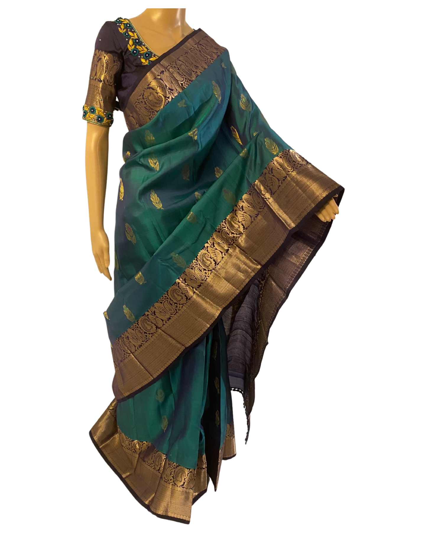 Peacock Blue Pure Handloom Kanchipuram Silk Saree