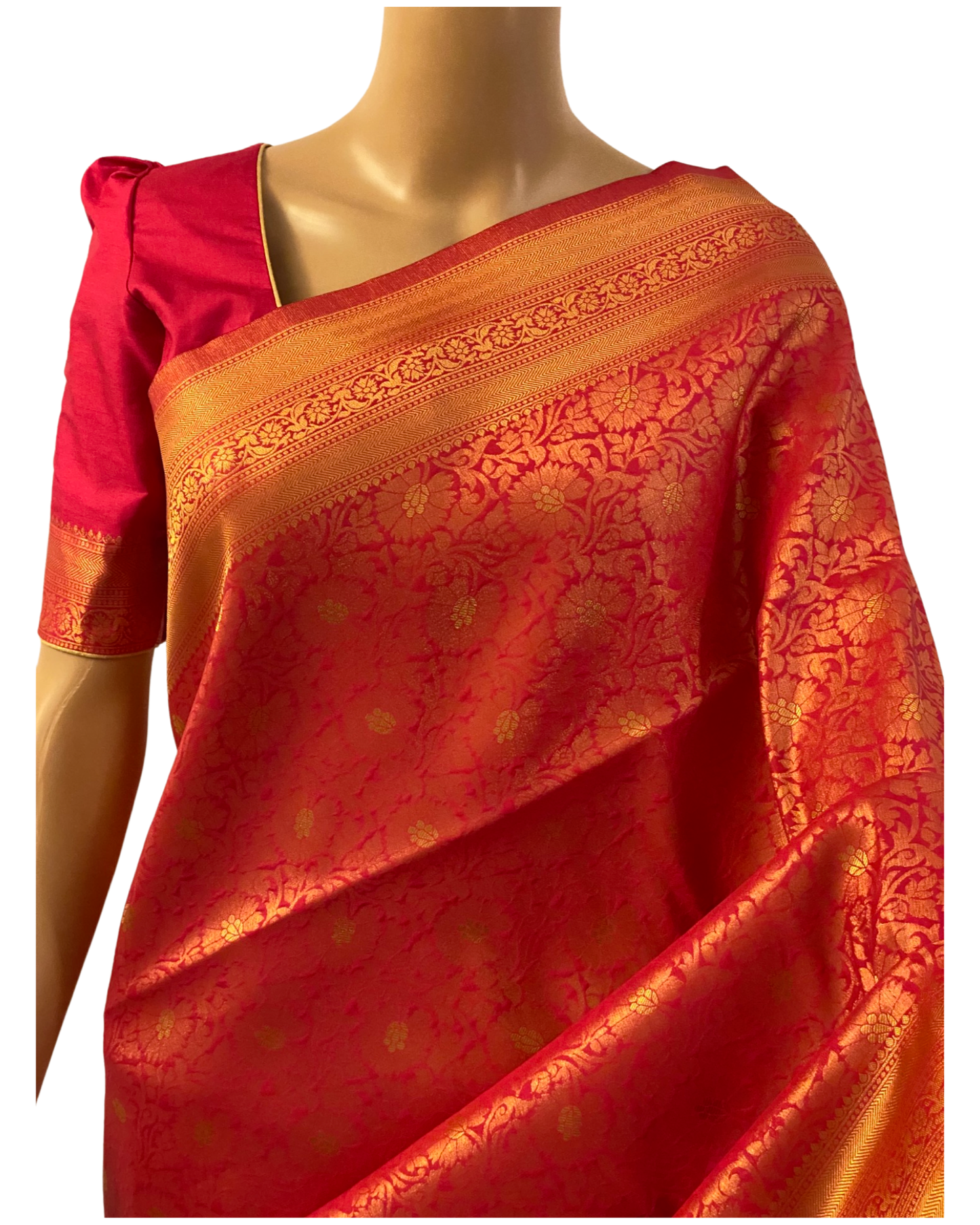 Pink Handloom Banarasi Silk Saree (close up without pleats)
