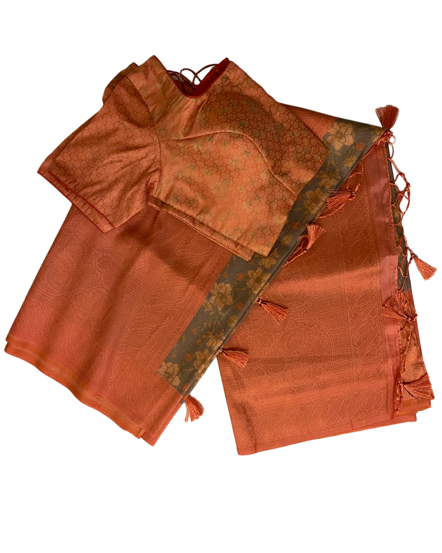Grey and Peach Soft Silk Saree