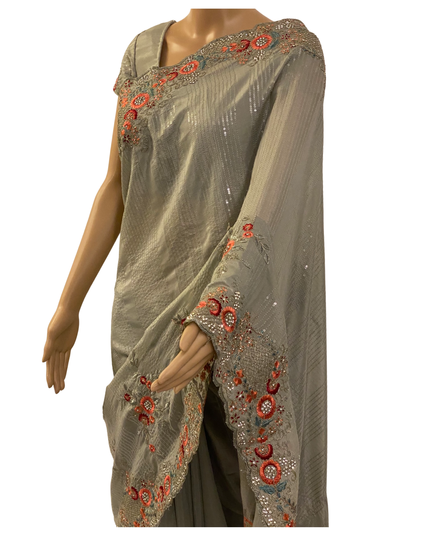 Pastel Green Party Wear Chinnon Crepe Saree