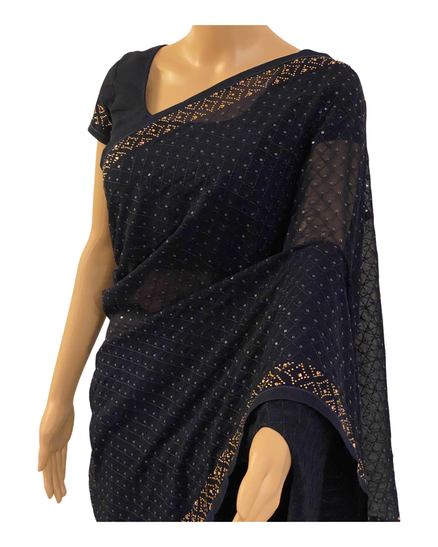 Navy Blue Pure Chiffon Georgette Saree