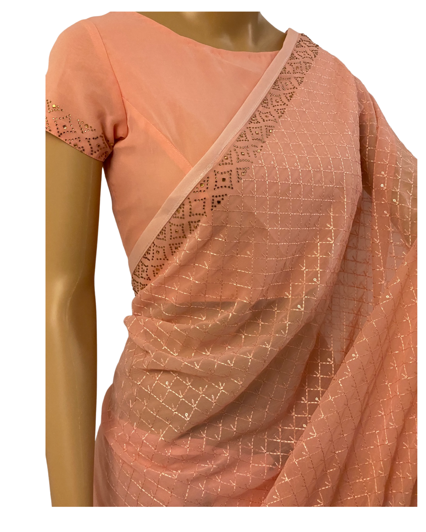 Light Peach Pure Chiffon Work Saree
