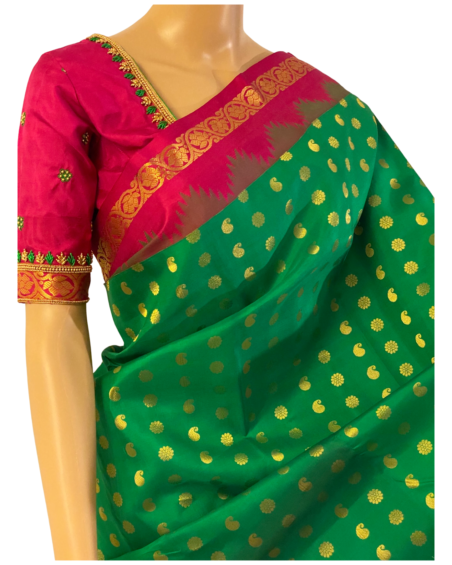 Green and Pink Kanchipuram Silk Saree