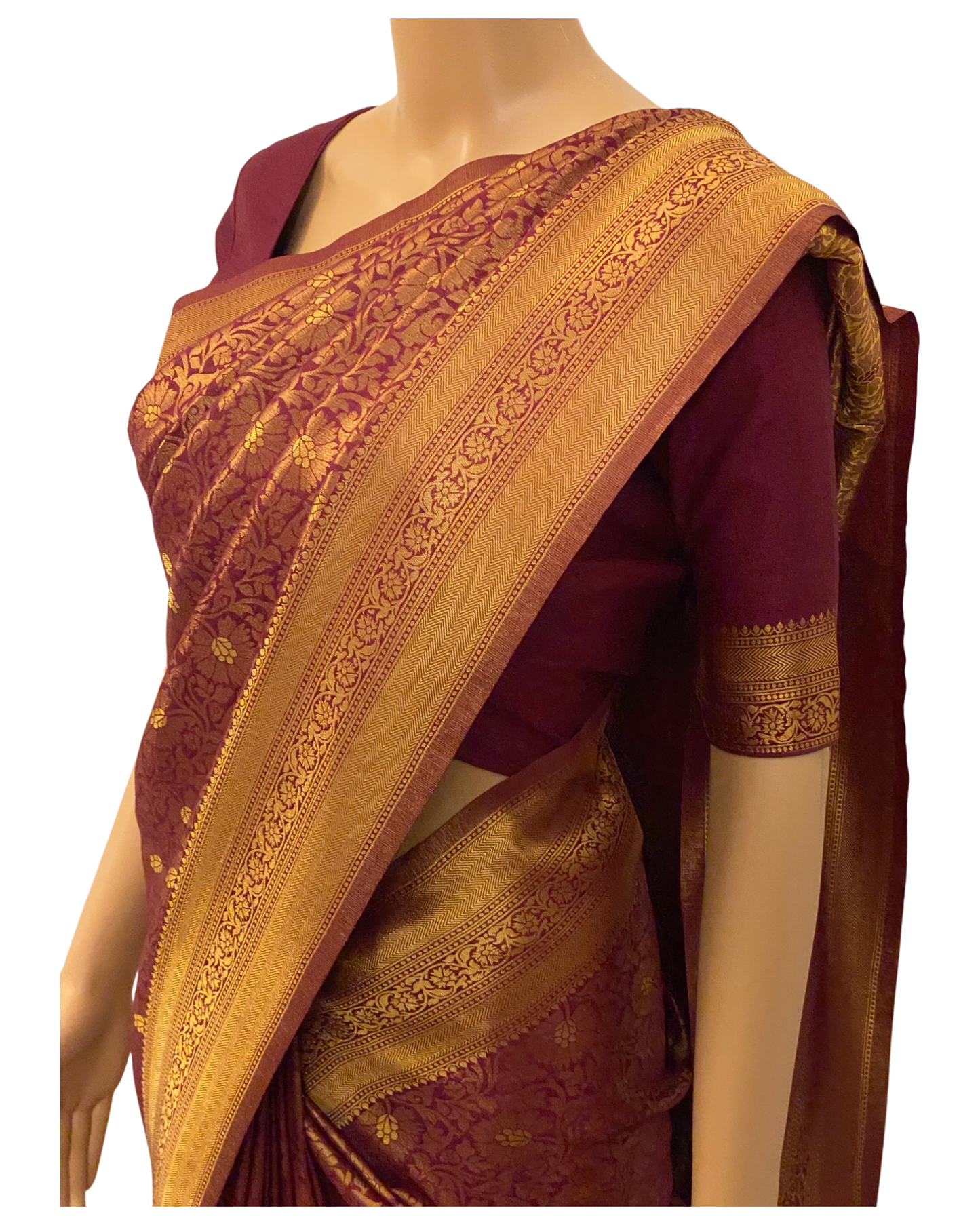 Wine Handloom Banarasi Silk Saree
