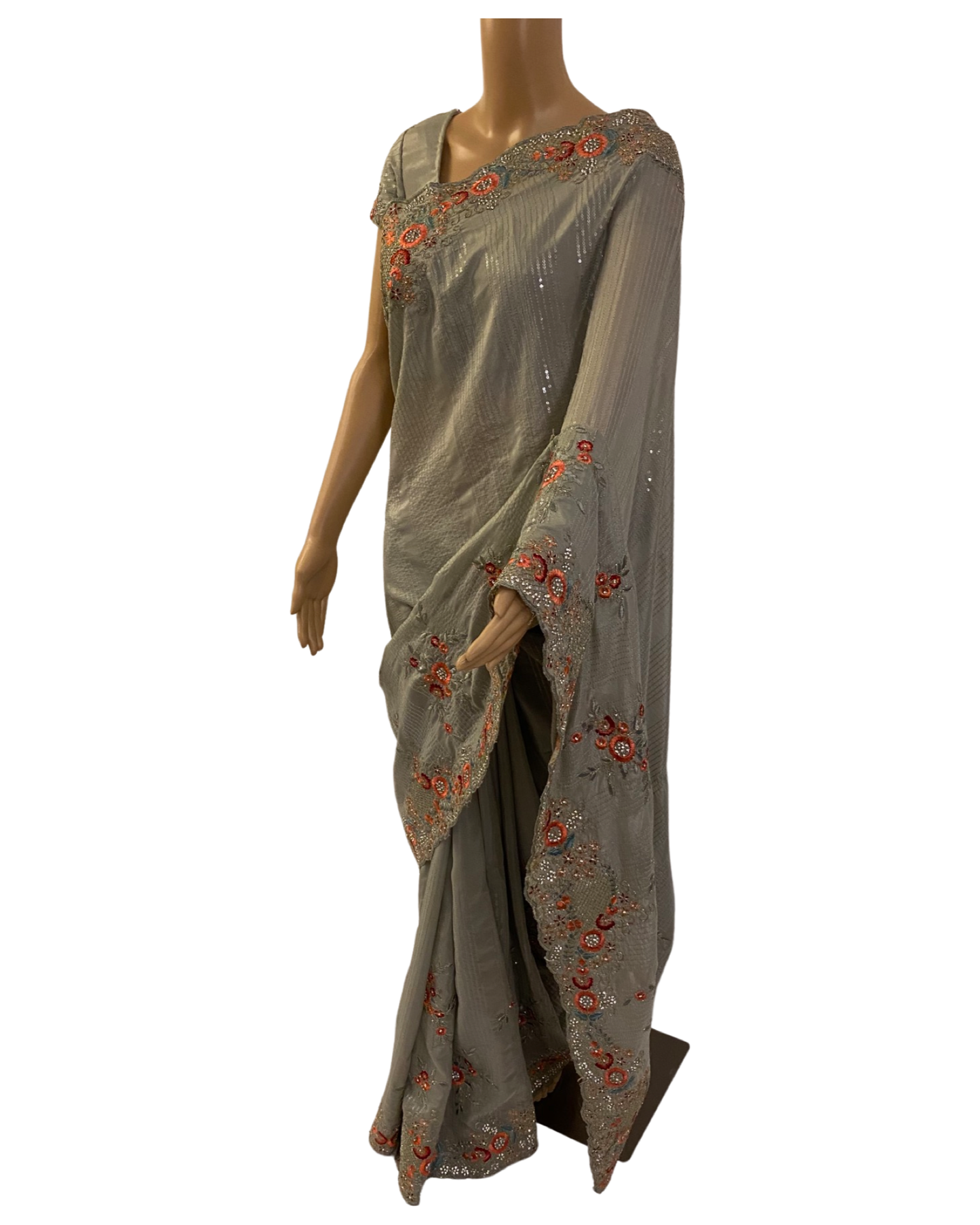 Pastel Green Party Wear Chinnon Crepe Saree