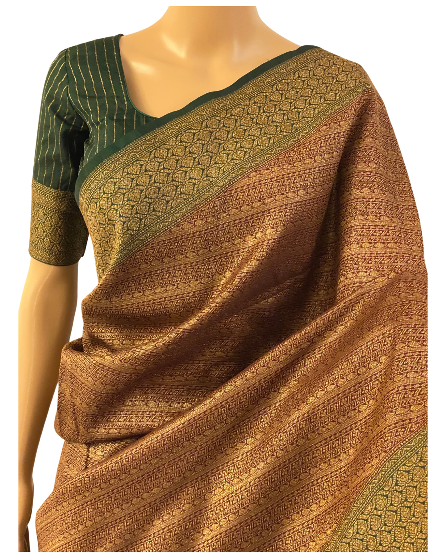 Maroon with Green Handloom Katan Banarasi Chanderi Silk Saree