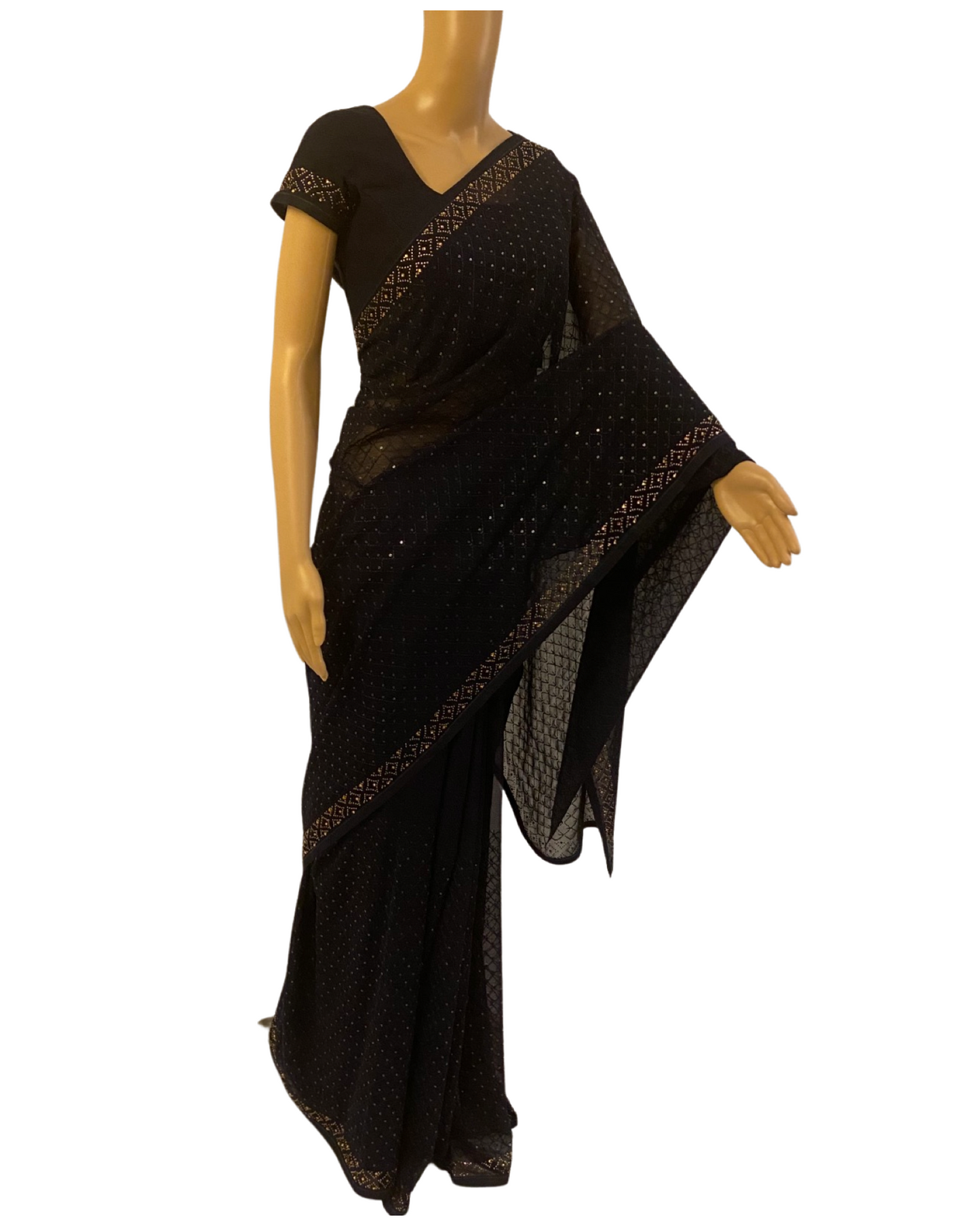 Navy Blue Pure Chiffon Georgette Saree