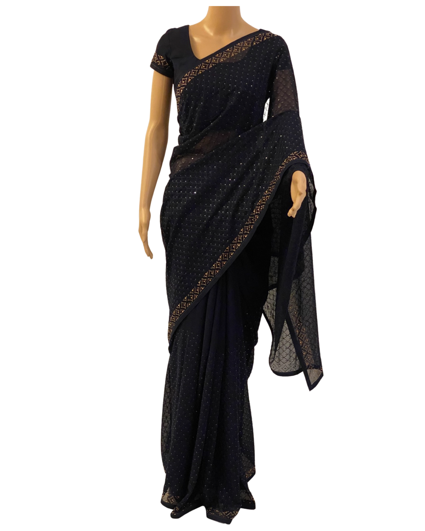 Navy Blue Pure Chiffon Georgette Saree
