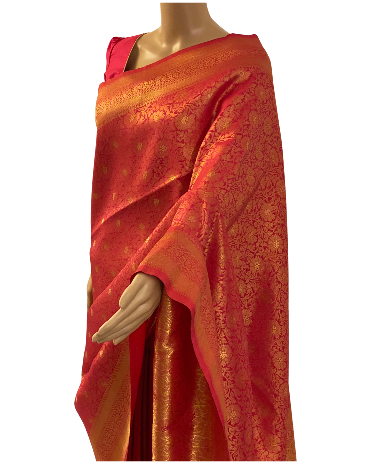 Pink Handloom Banarasi Silk Saree (close up right view)