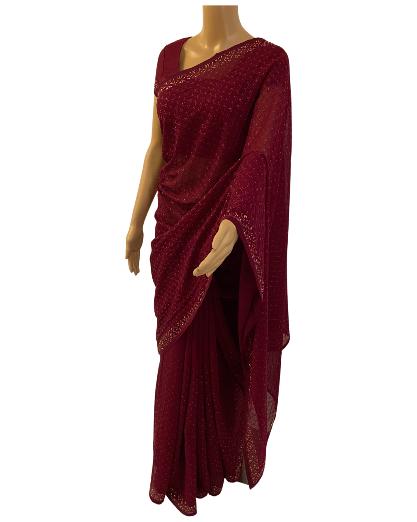 Designer Wine Chiffon Georgette Saree (right view)