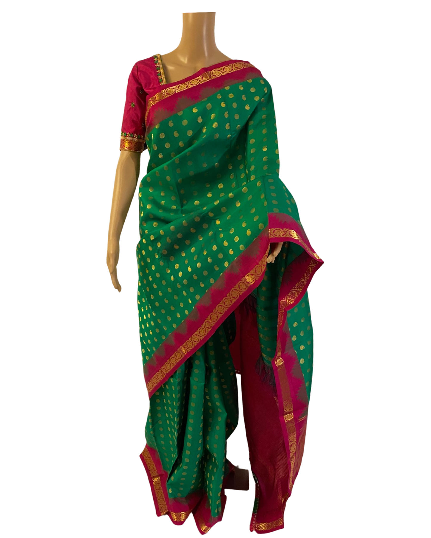 Green and Pink Kanchipuram Silk Saree