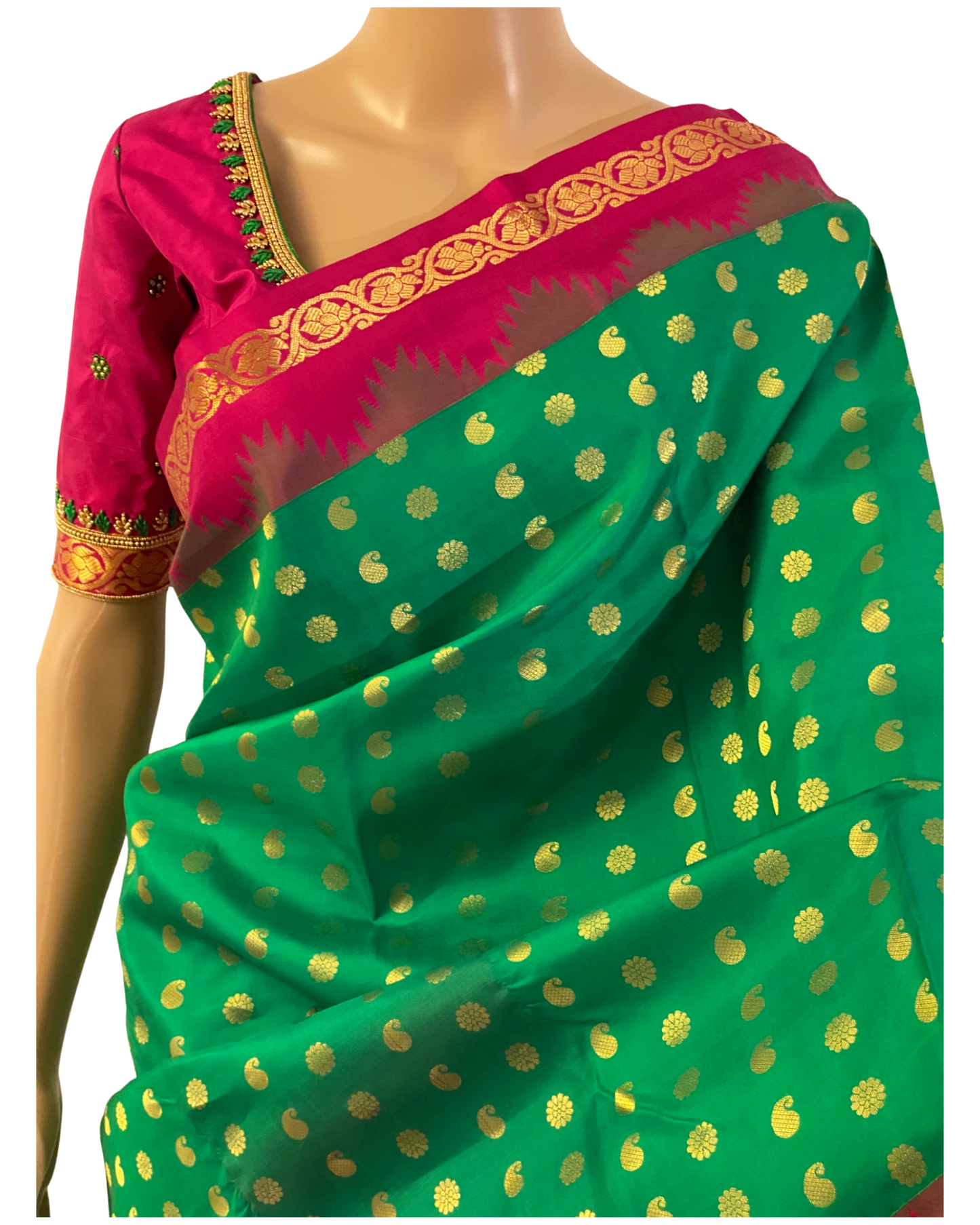 Green and Pink Kanchipuram Silk Saree