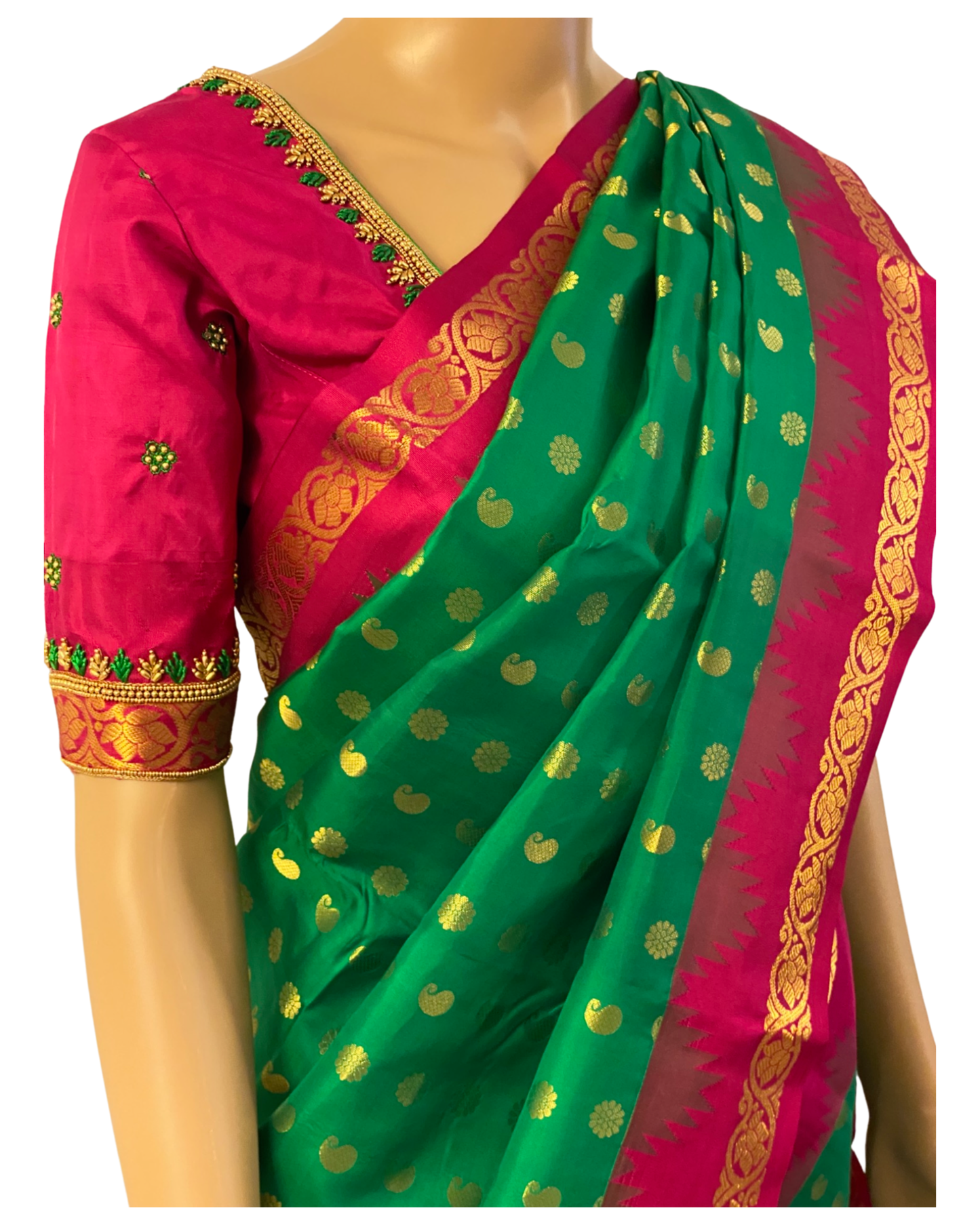 Green and Pink Kanchipuram Silk Saree