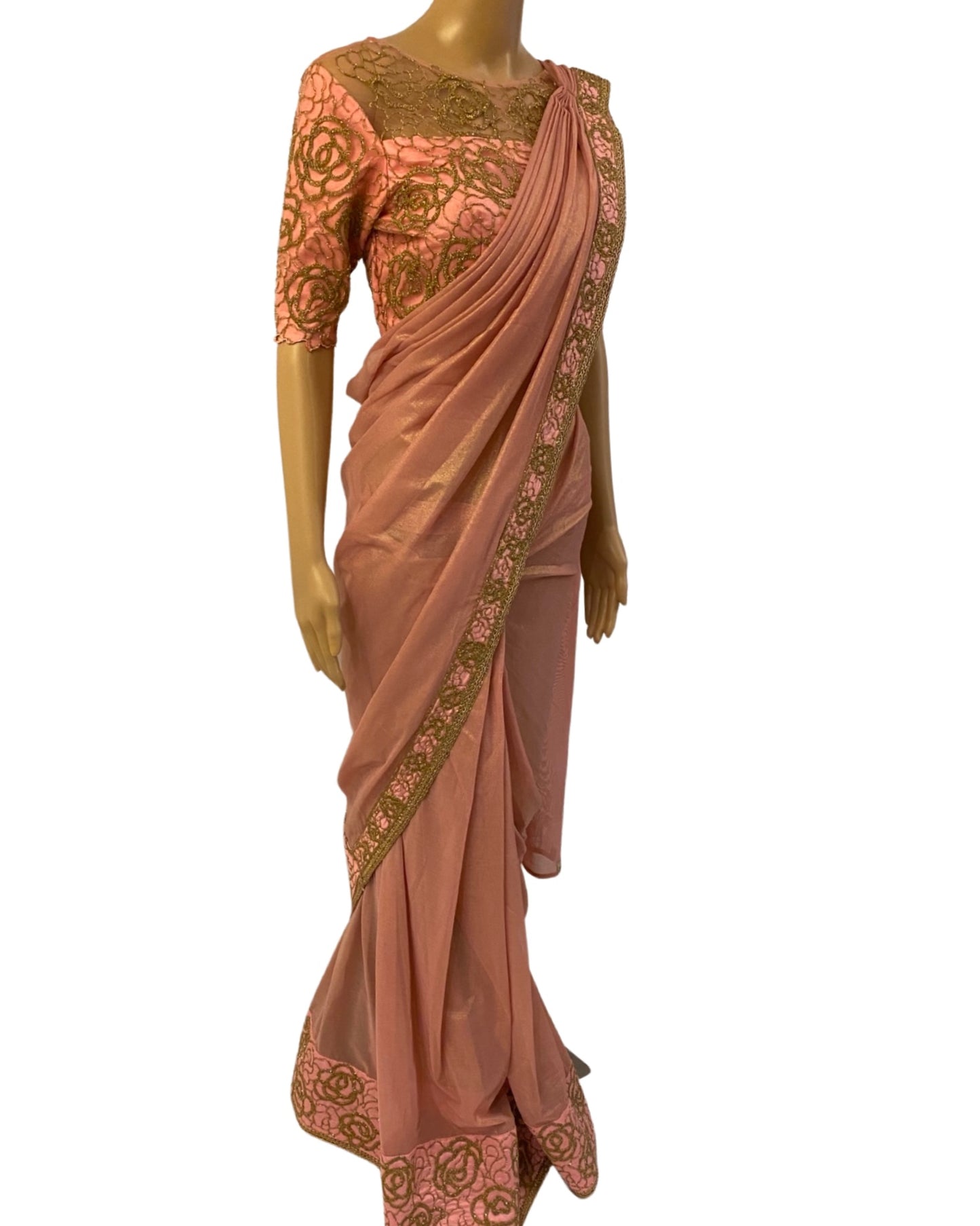 Pastel Shimmer Peach Chiffon Saree