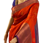 Brick Red and Blue Kanchipuram Silk Saree