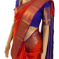 Brick Red and Blue Kanchipuram Silk Saree