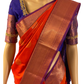 Brick Red and Blue Kanchipuram Silk Saree