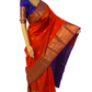 Brick Red and Blue Kanchipuram Silk Saree