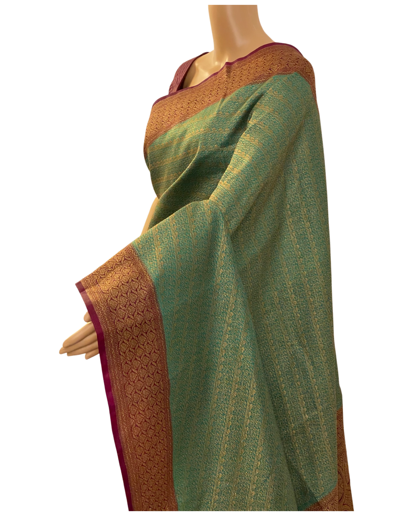 Sea Green with Maroon Katan Banarasi Saree