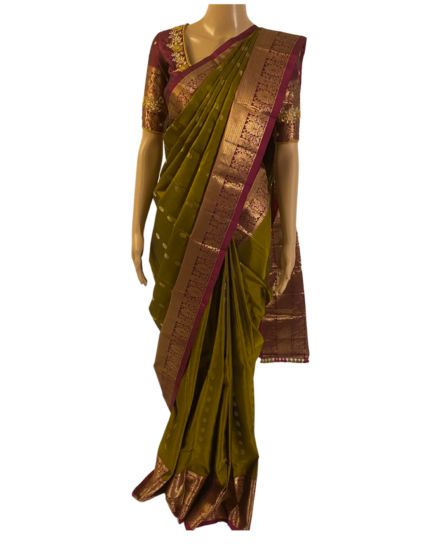 Green and Maroon Kanchipuram Silk Saree