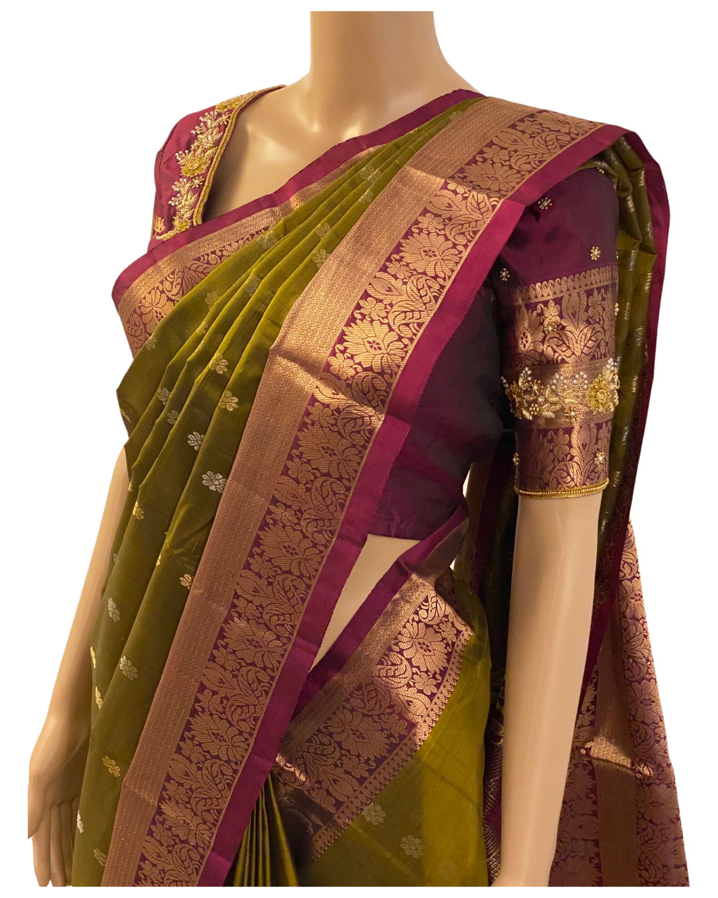 Green and Maroon Kanchipuram Silk Saree