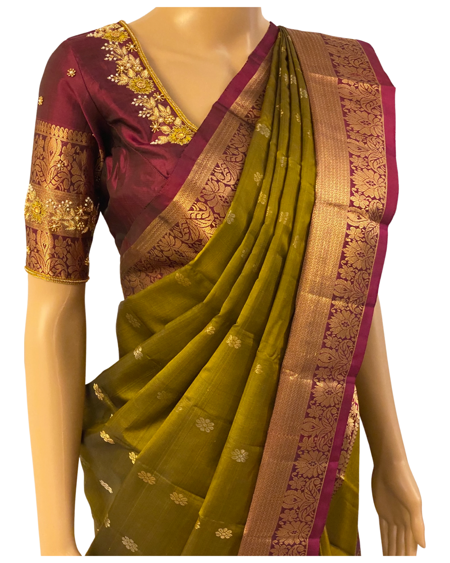 Green and Maroon Kanchipuram Silk Saree