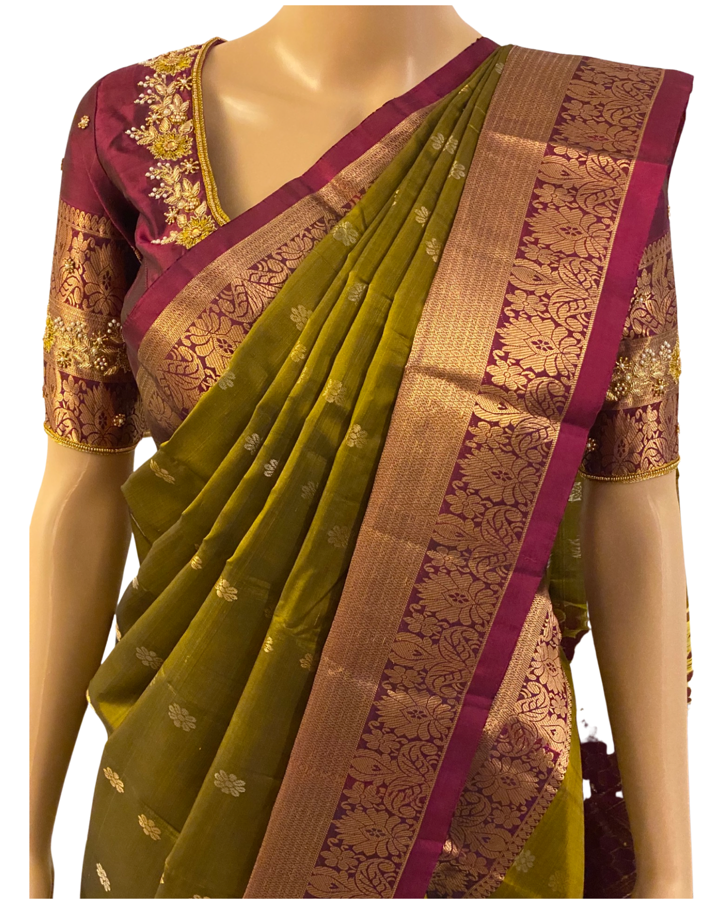 Green and Maroon Kanchipuram Silk Saree