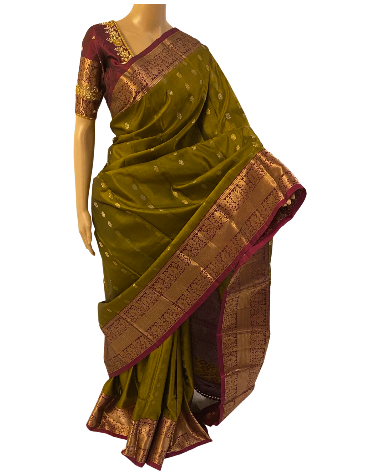 Green and Maroon Kanchipuram Silk Saree