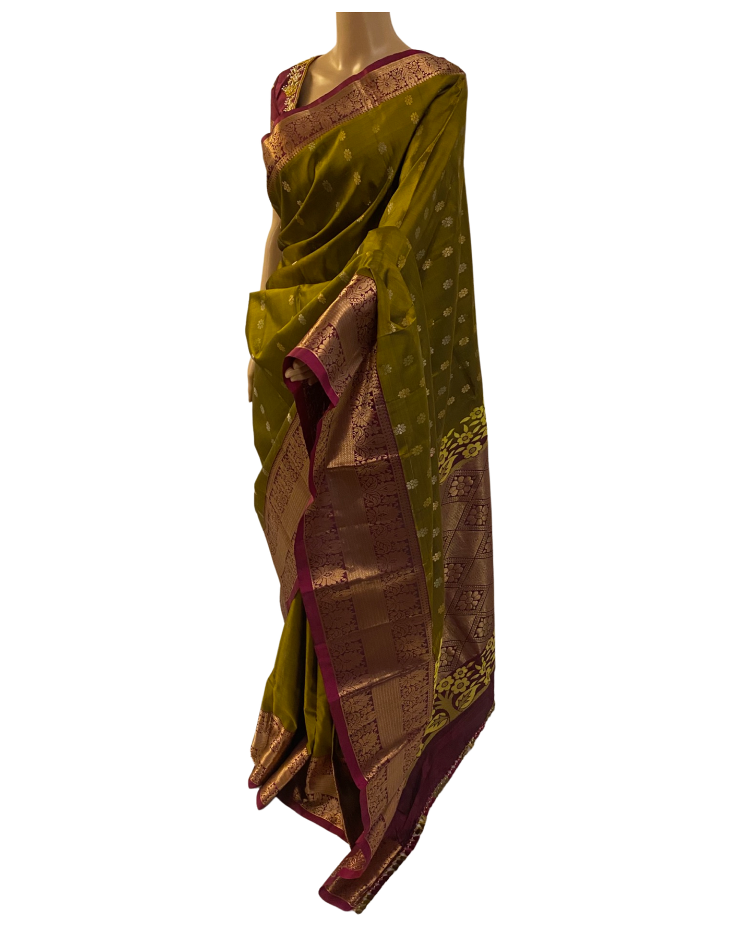 Green and Maroon Kanchipuram Silk Saree