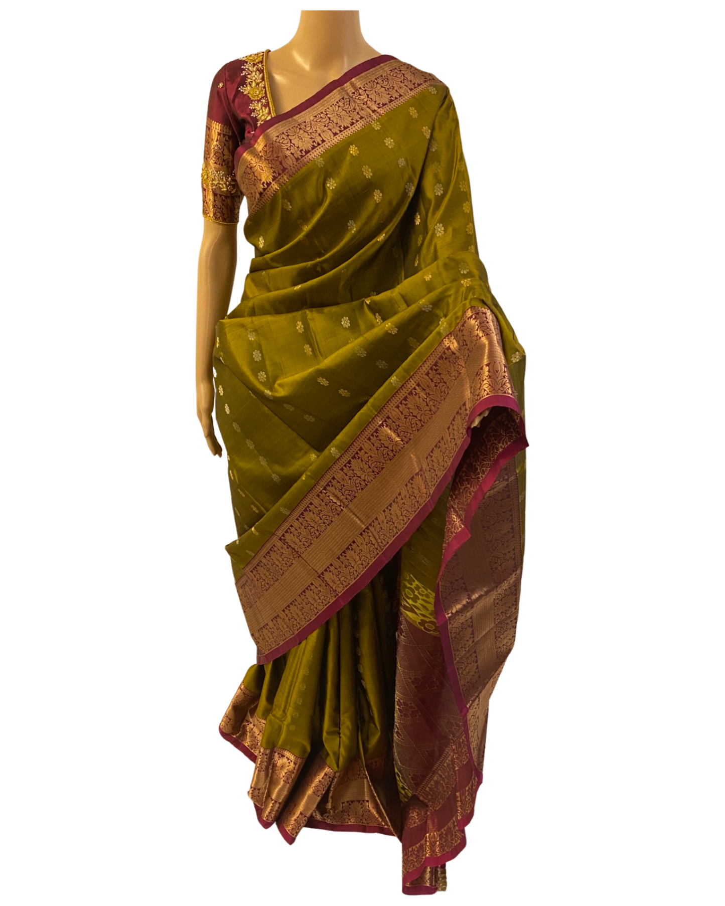 Green and Maroon Kanchipuram Silk Saree