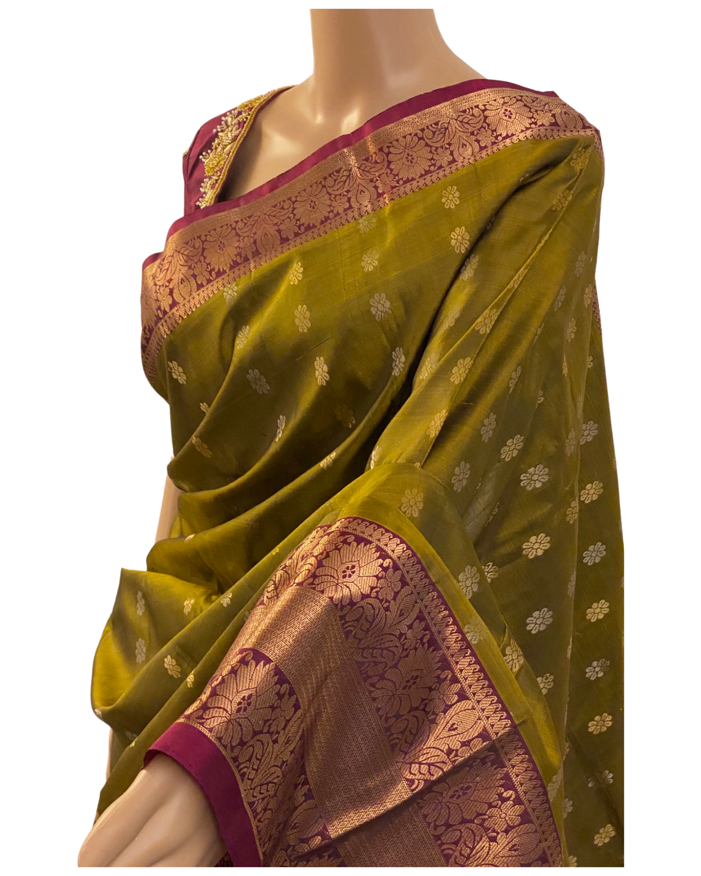 Green and Maroon Kanchipuram Silk Saree