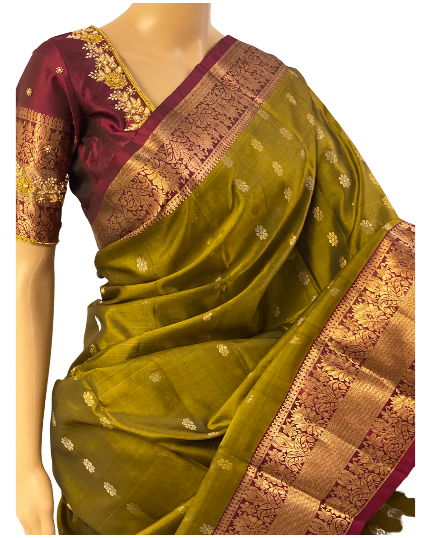 Green and Maroon Kanchipuram Silk Saree