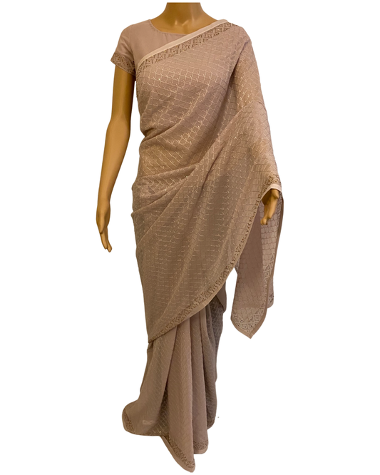 Onion Pink Pure Chiffon Georgette Saree