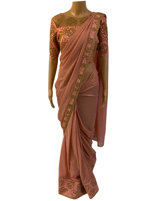 Pastel Shimmer Peach Chiffon Saree