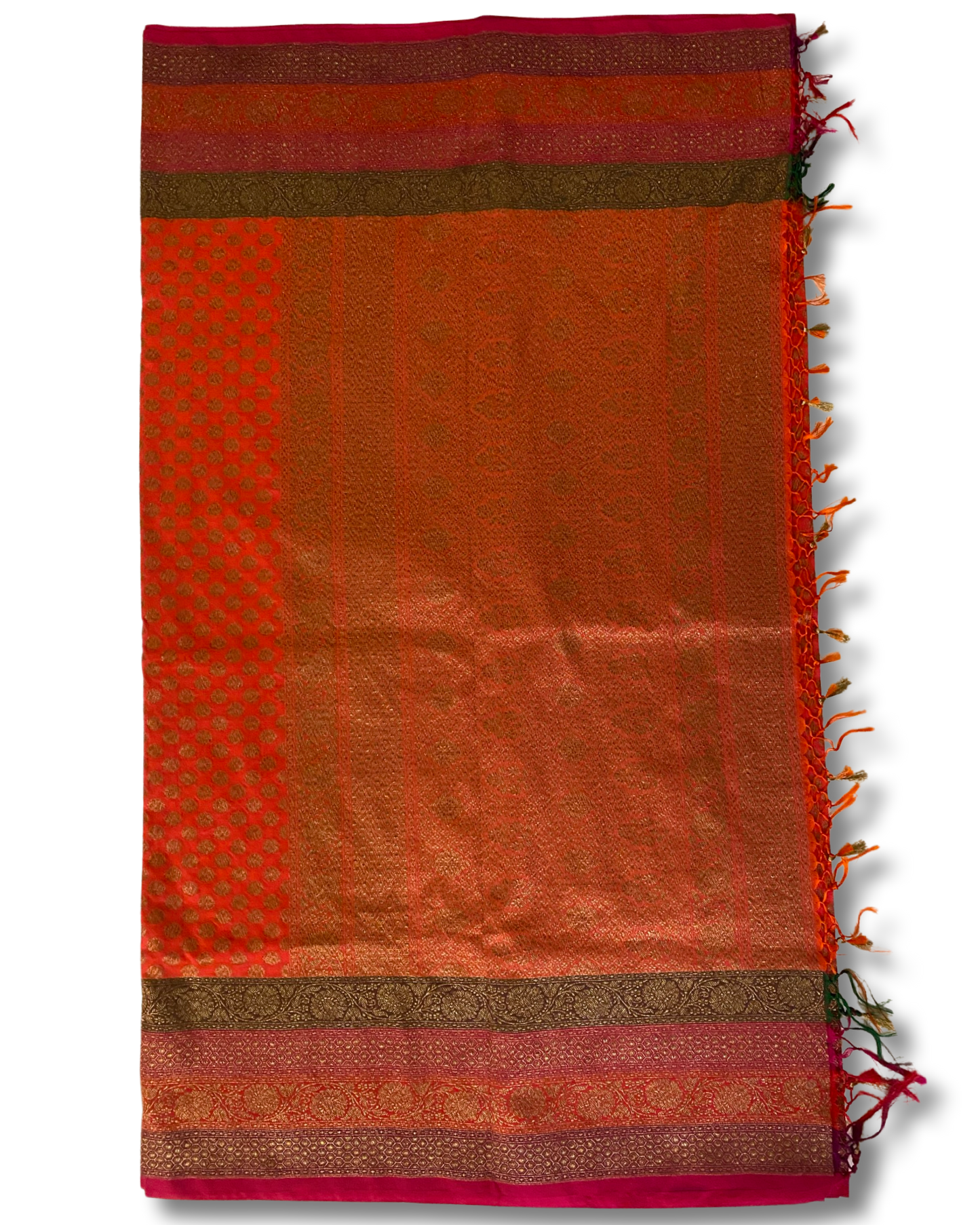 Orange and Pink Handloom Kaddi Banarasi Silk Saree With Designer Blouse