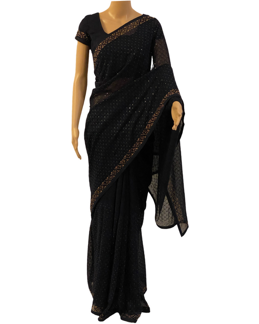 Navy Blue Pure Chiffon Georgette Saree