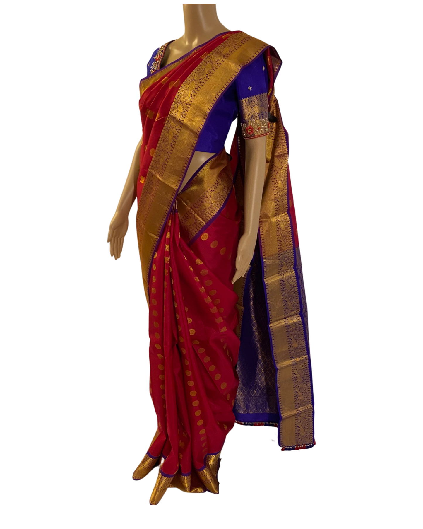 Red and Violet Handloom Kanchipuram Saree